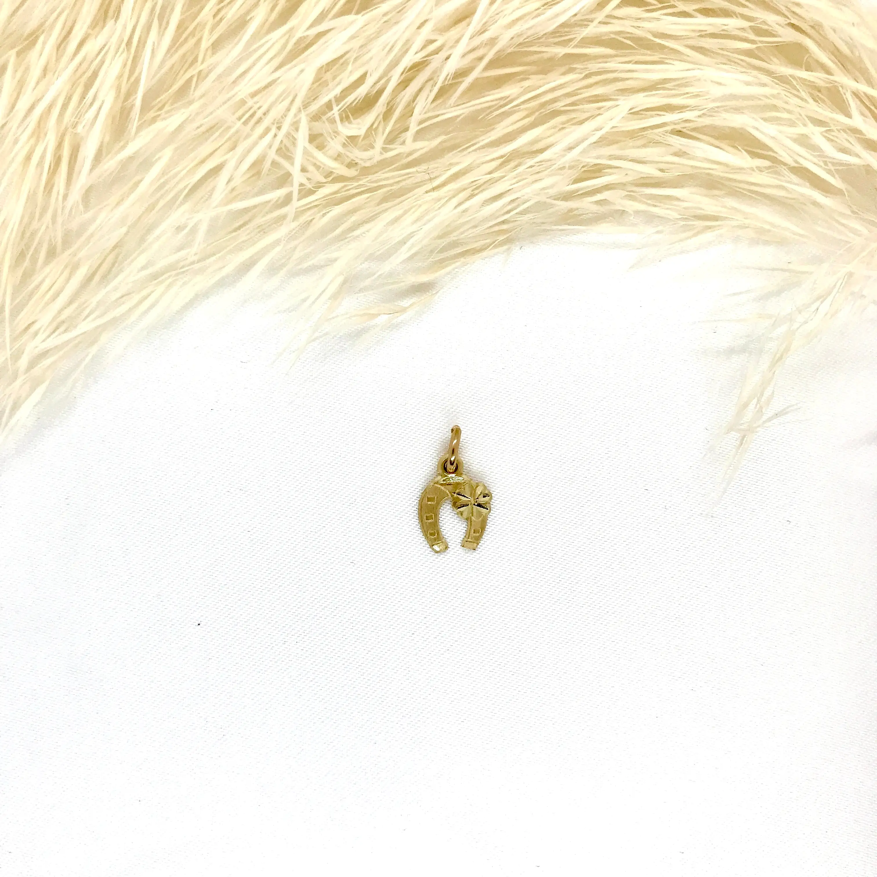 10k Gold Horseshoe with Four Leaf Clover Pendant