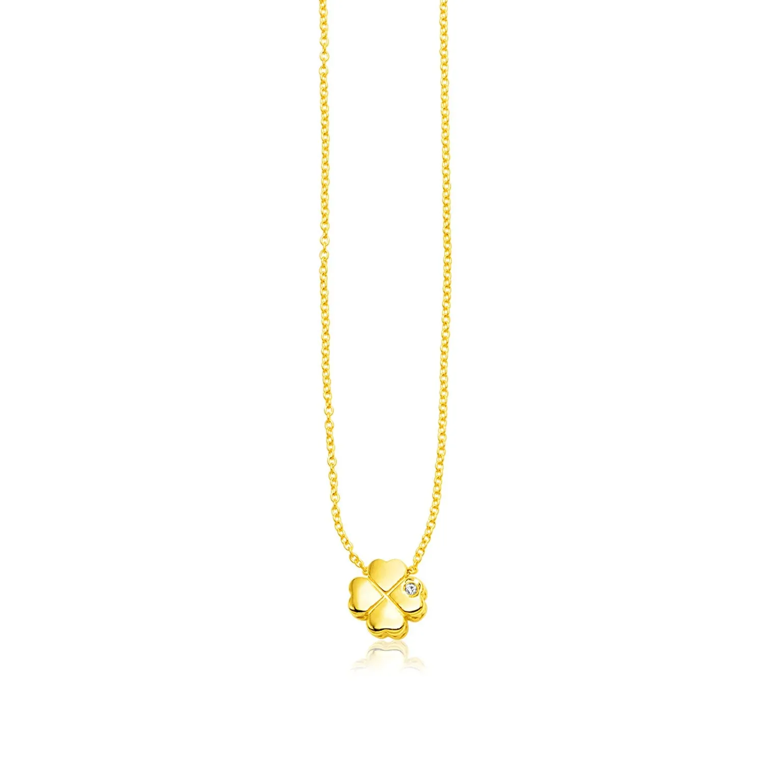 14k Yellow Gold Polished Four Leaf Clover Necklace with Diamondrx20386-18-rx20386-18