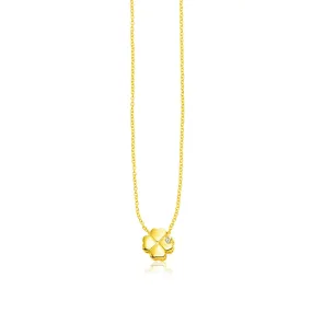 14k Yellow Gold Polished Four Leaf Clover Necklace with Diamondrx20386-18-rx20386-18