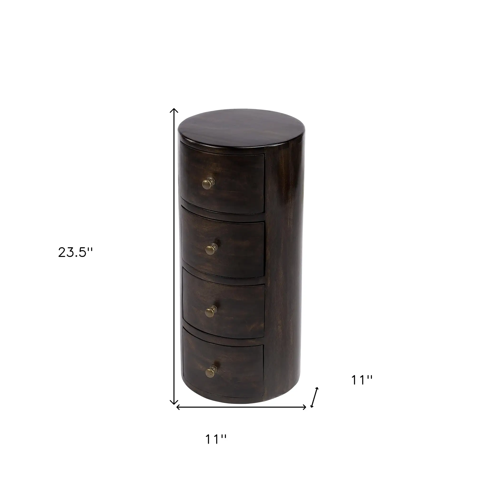 24 Dark Brown Chocolate Wood Round End Table With Four Drawers