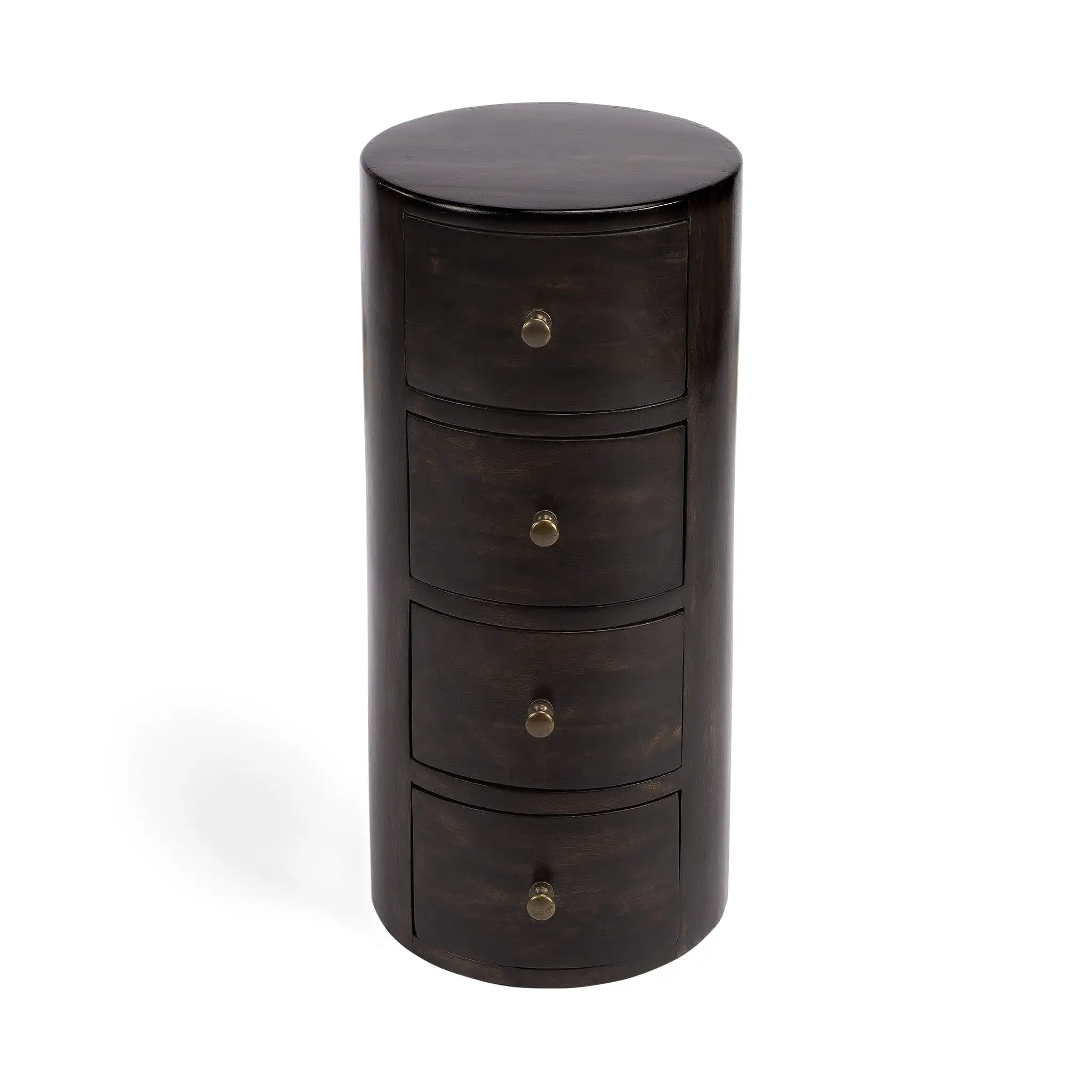 24 Dark Brown Chocolate Wood Round End Table With Four Drawers