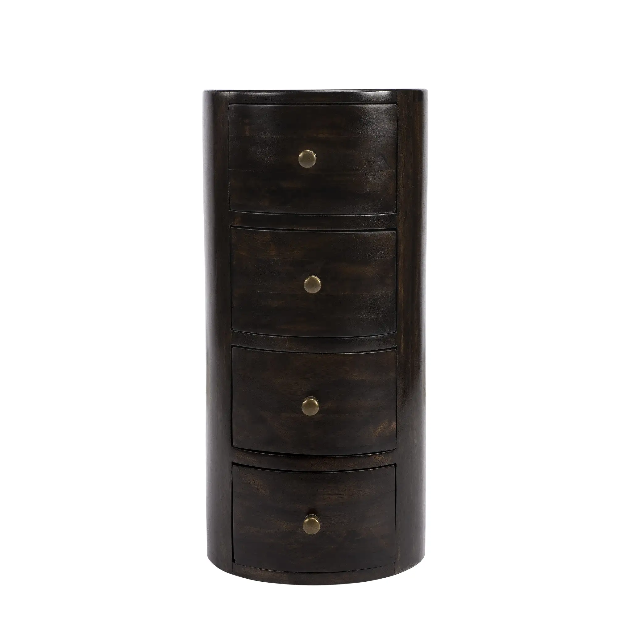 24 Dark Brown Chocolate Wood Round End Table With Four Drawers