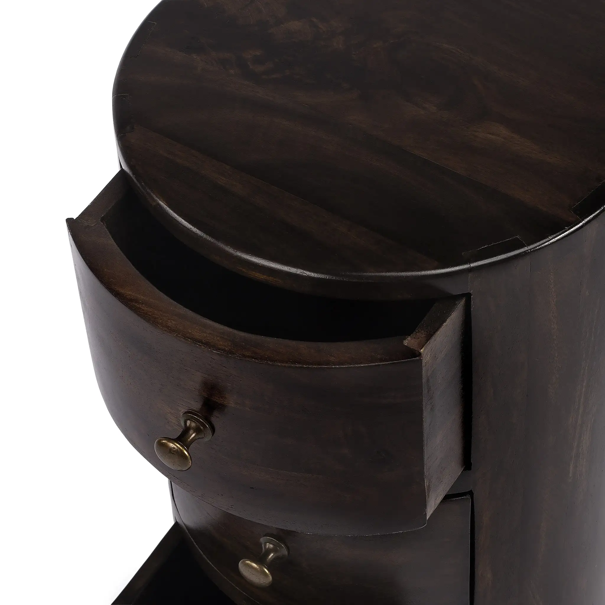 24 Dark Brown Chocolate Wood Round End Table With Four Drawers