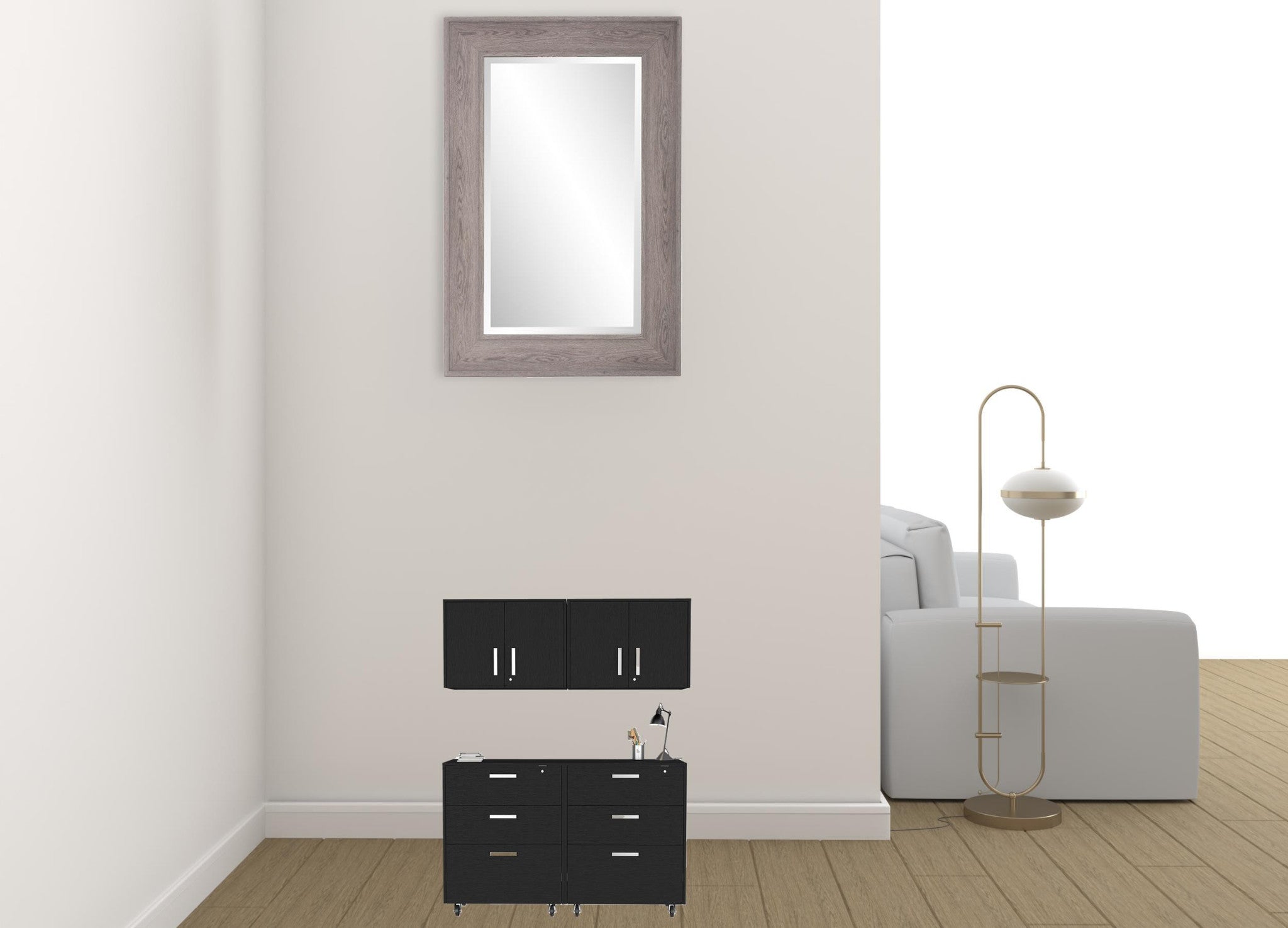 28 Black Wall mounted Accent Cabinet With Four Shelves And Six Drawers