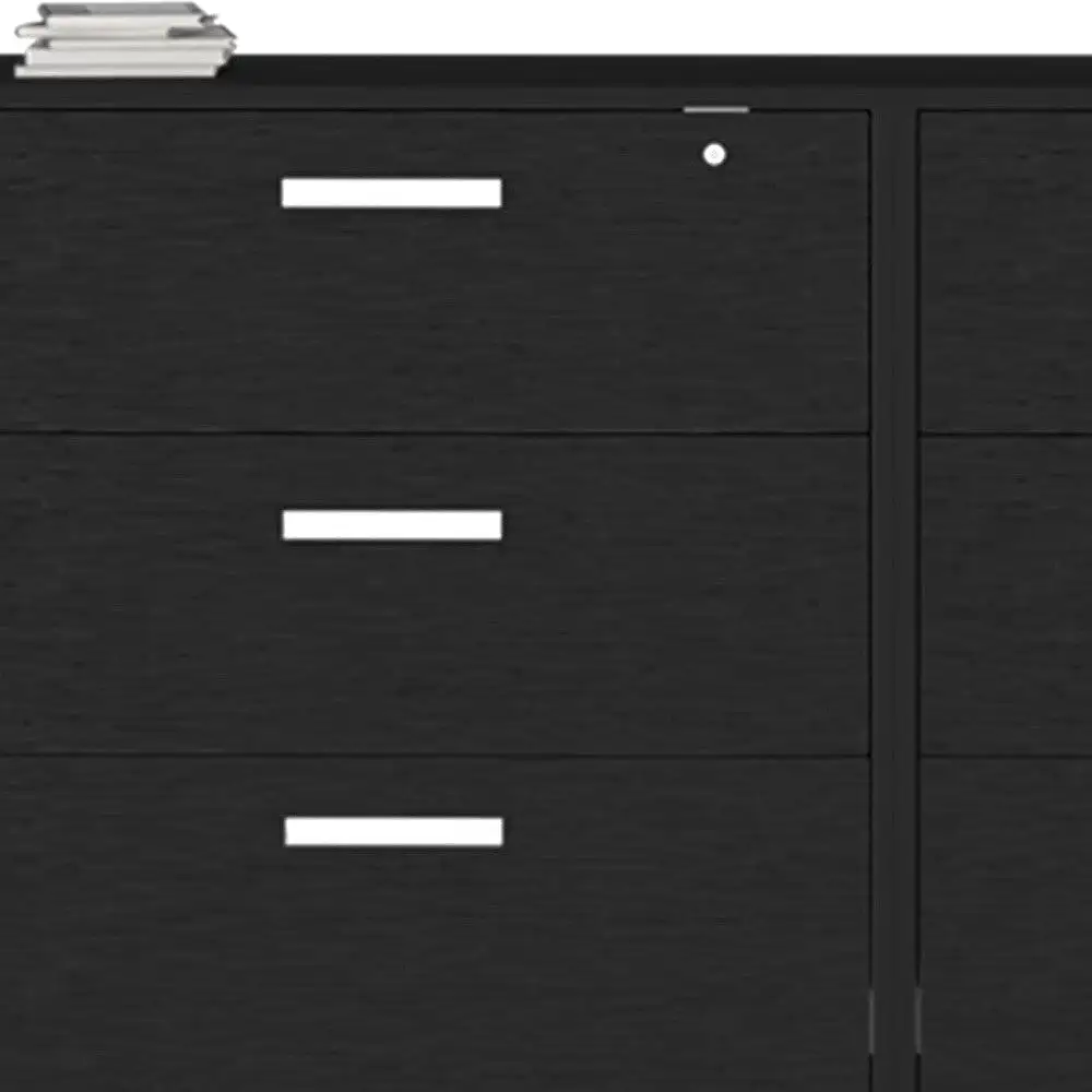 28 Black Wall mounted Accent Cabinet With Four Shelves And Six Drawers