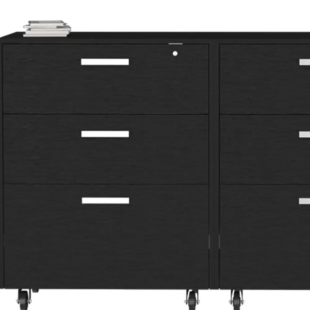 28 Black Wall mounted Accent Cabinet With Four Shelves And Six Drawers