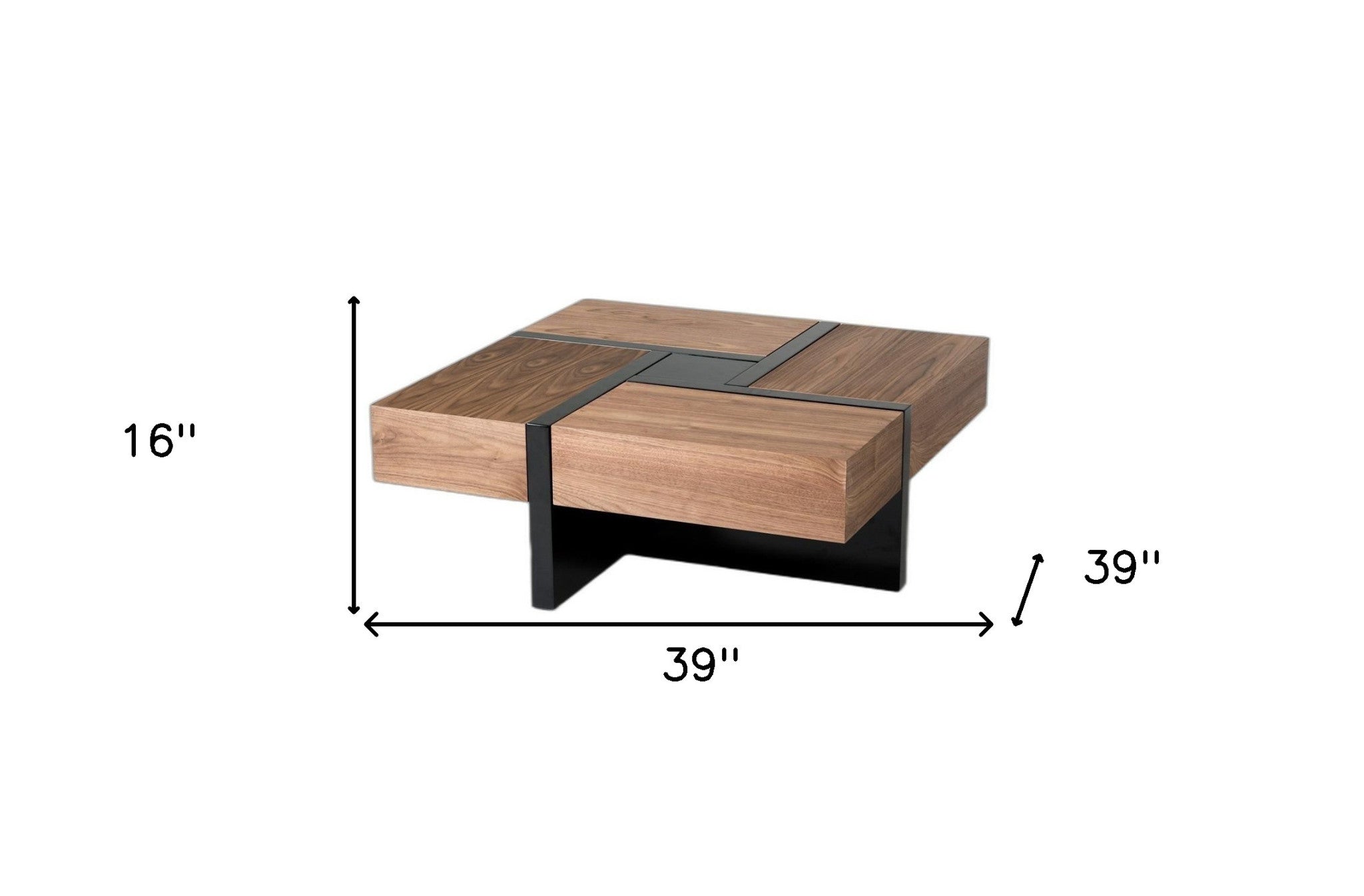 39 Brown and Black and Black Square Coffee Table with Four Drawers