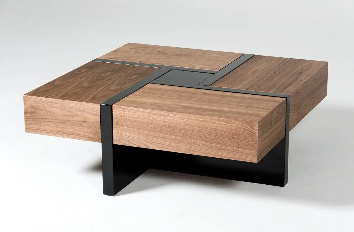 39 Brown and Black and Black Square Coffee Table with Four Drawers