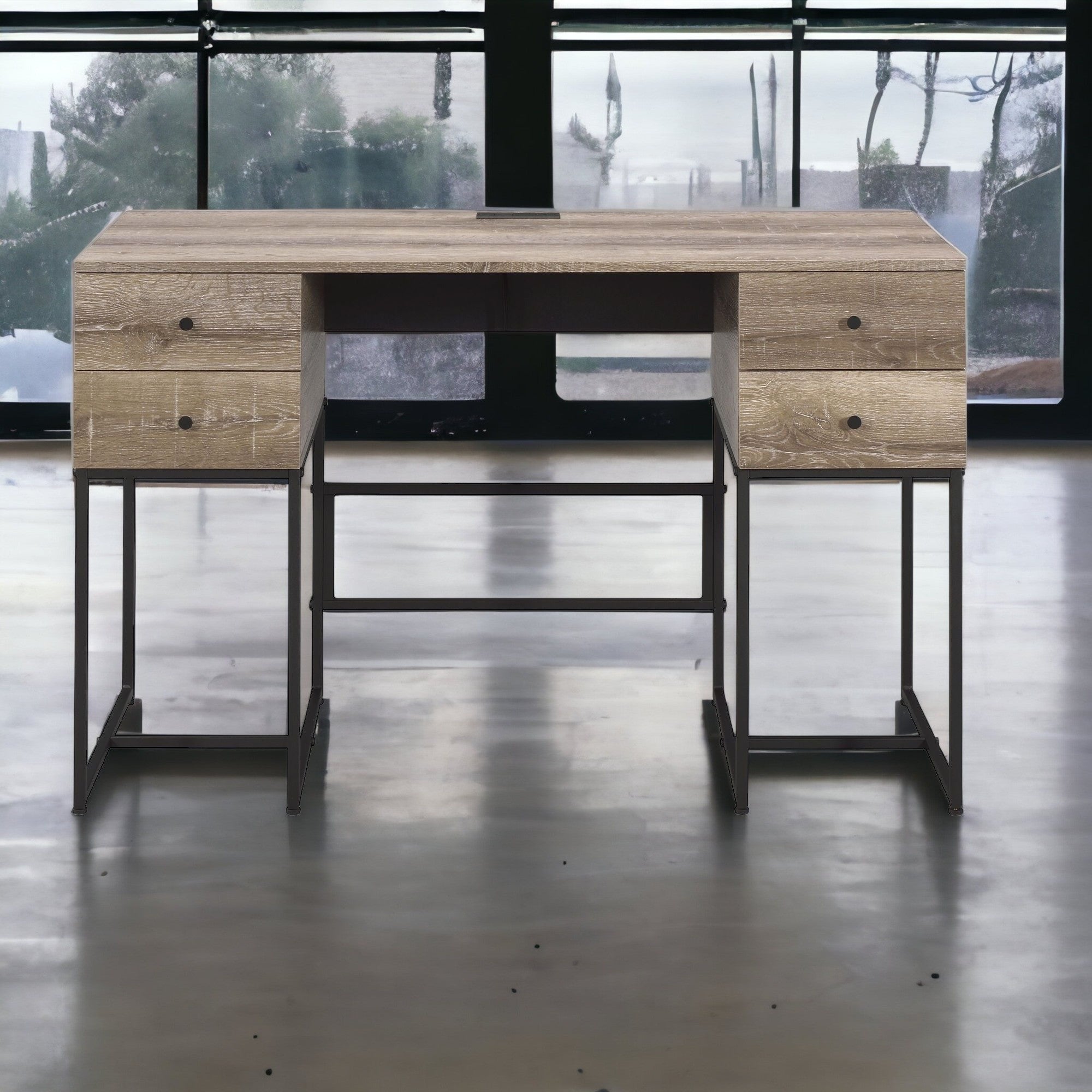 47 Brown and Black Unique Writing Desk With Four Drawers