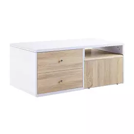 47 White and Natural Coffee Table With Four Drawers