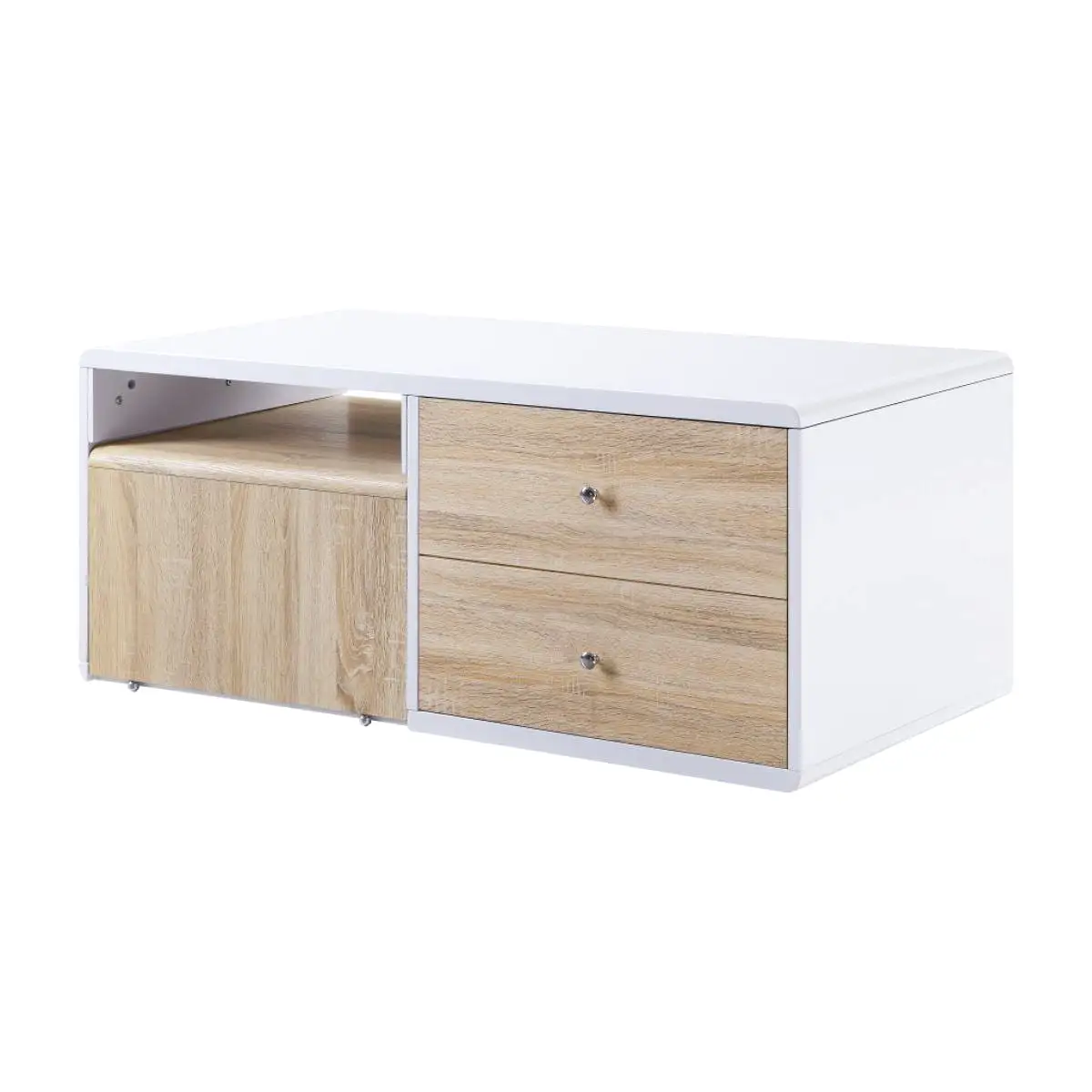 47 White and Natural Coffee Table With Four Drawers