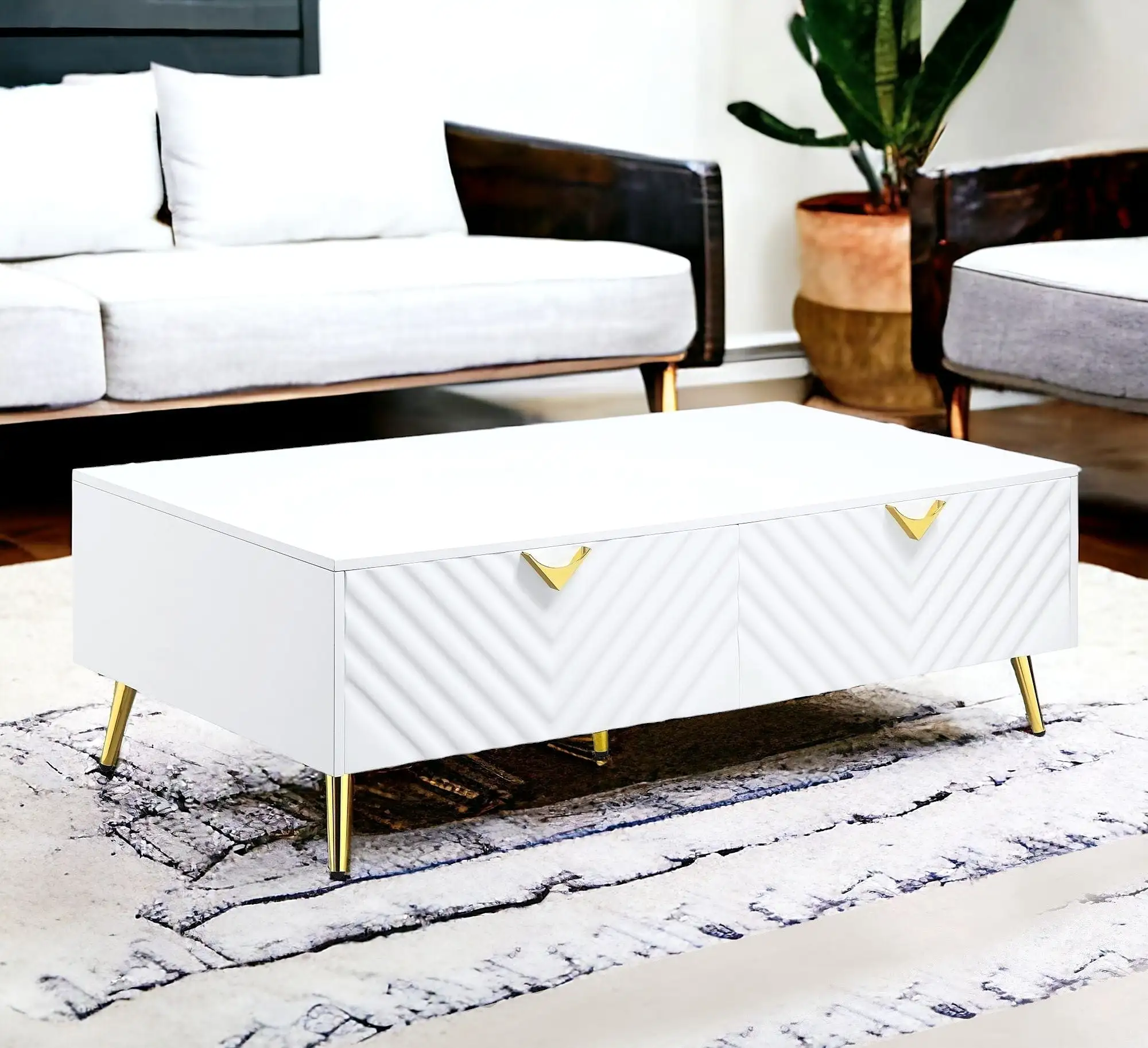 53 White Metal Coffee Table With Four Drawers