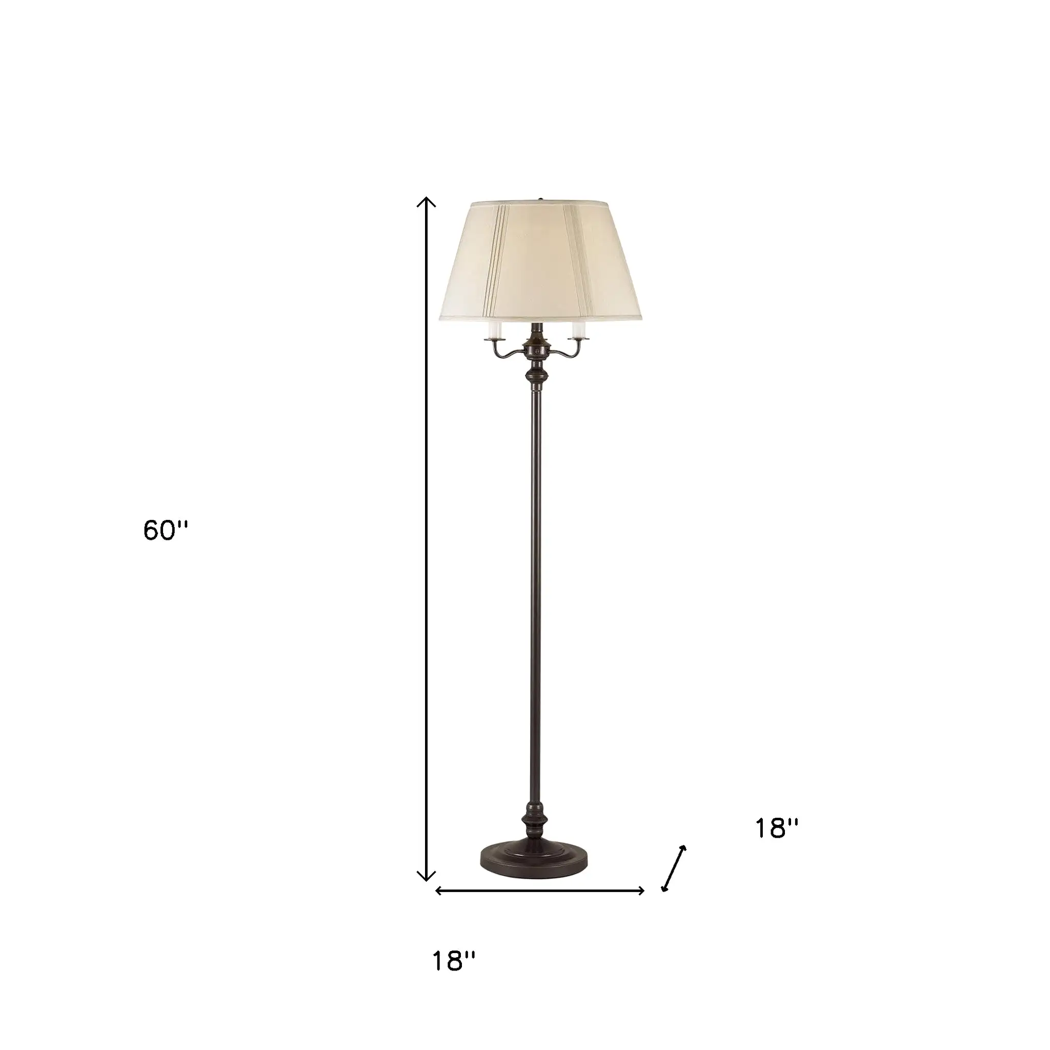 60 Bronze Four Light Traditional Shaped Floor Lamp With Beige Square Shade