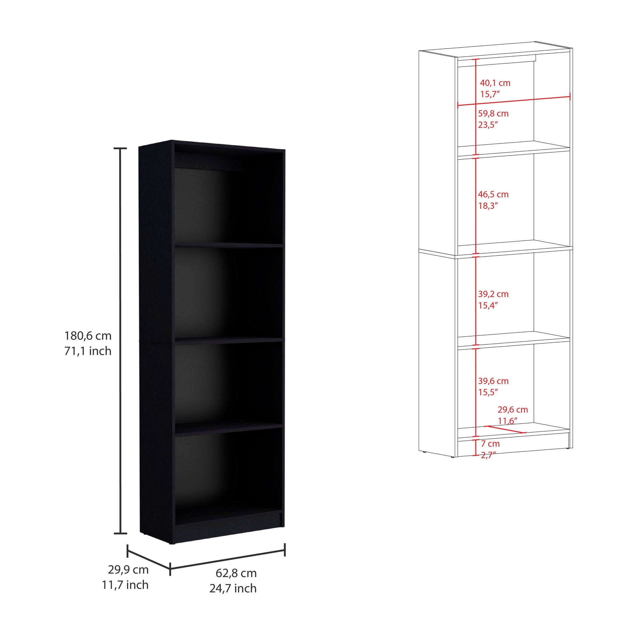 71 Black Five Tier Bookcase with Four doors