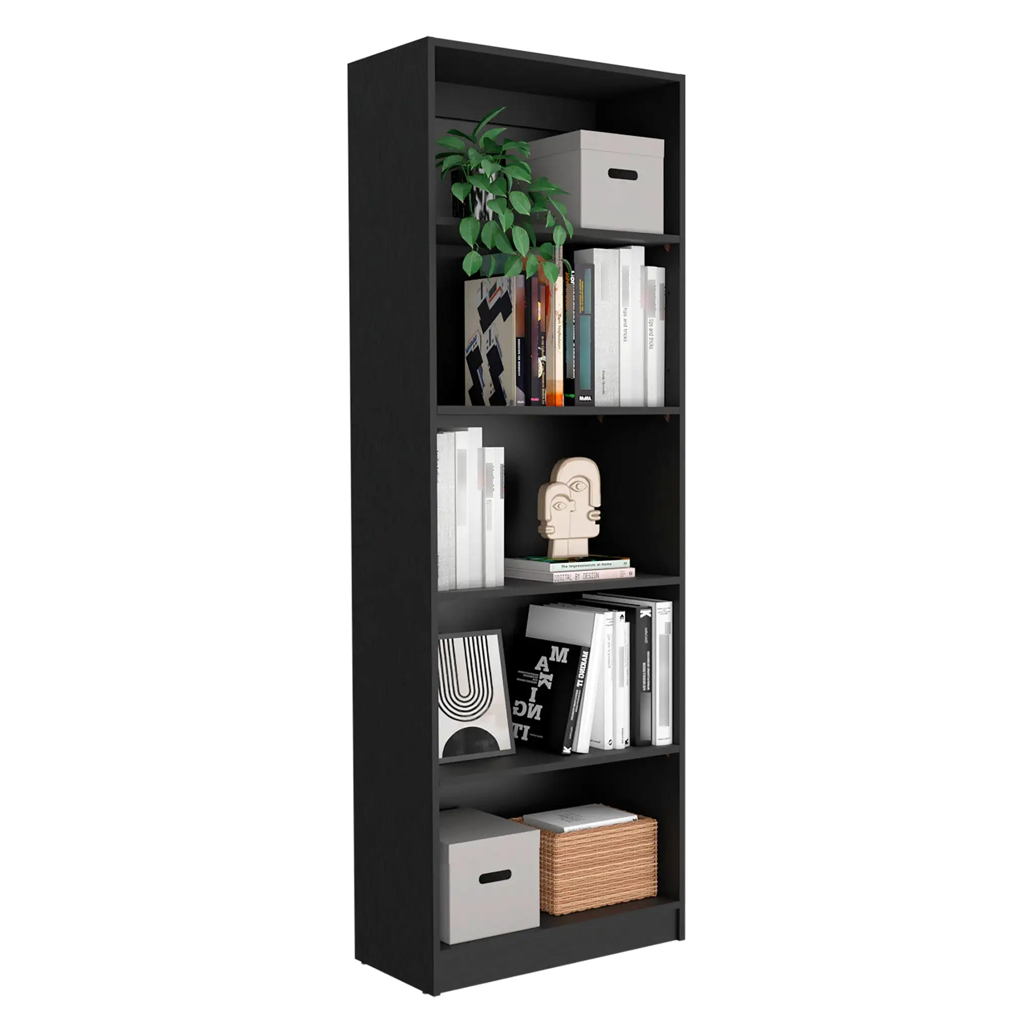 71 Black Five Tier Bookcase with Four doors