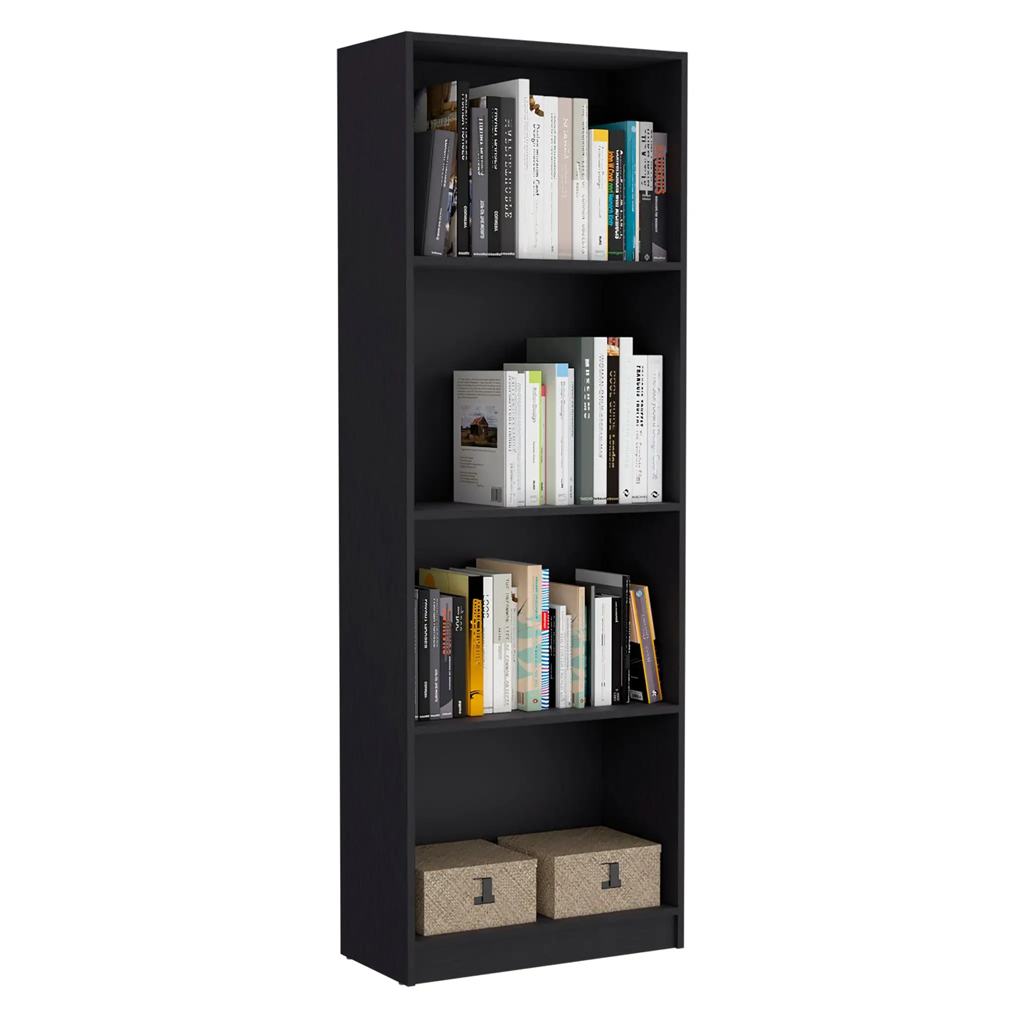 71 Black Five Tier Bookcase with Four doors