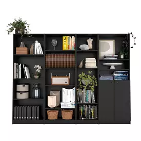 71 Black Four Tier Bookcase with Two doors