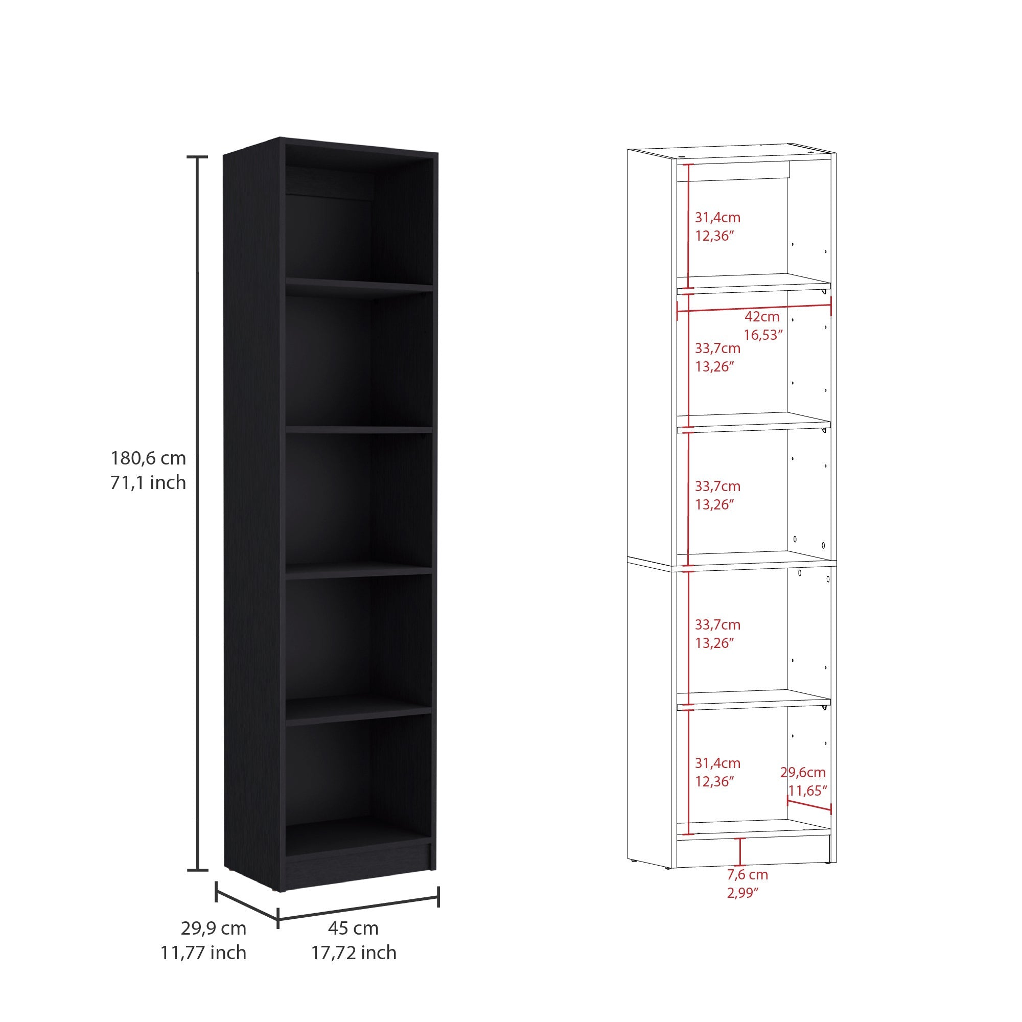 71 Black Four Tier Bookcase with Two doors