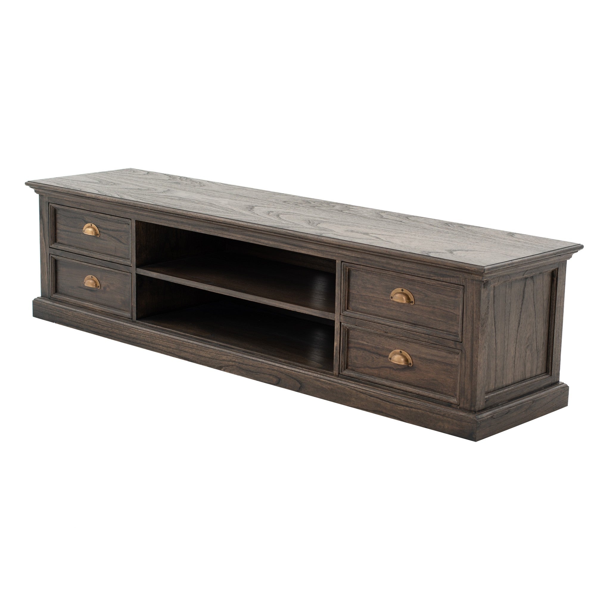 71 Black Wash Wood Entertainment Unit with Four Drawers