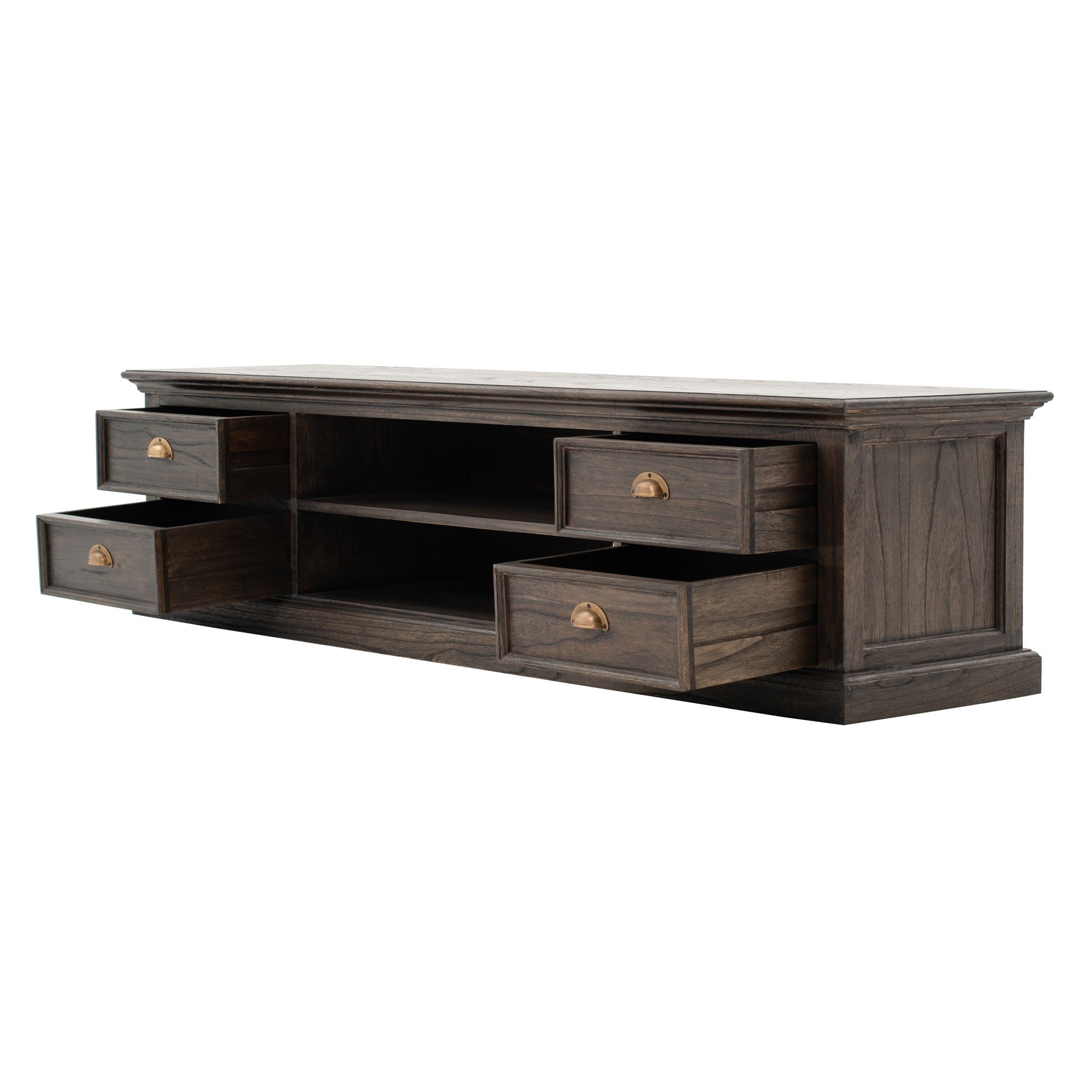 71 Black Wash Wood Entertainment Unit with Four Drawers