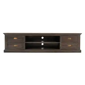 71 Black Wash Wood Entertainment Unit with Four Drawers