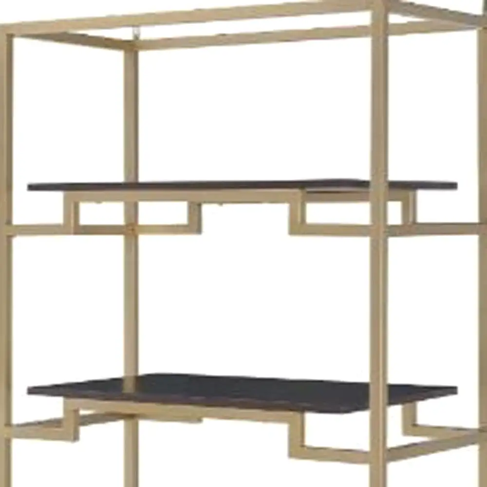 78 Gold and Black Metal Four Tier Etagere Bookcase with a Drawer