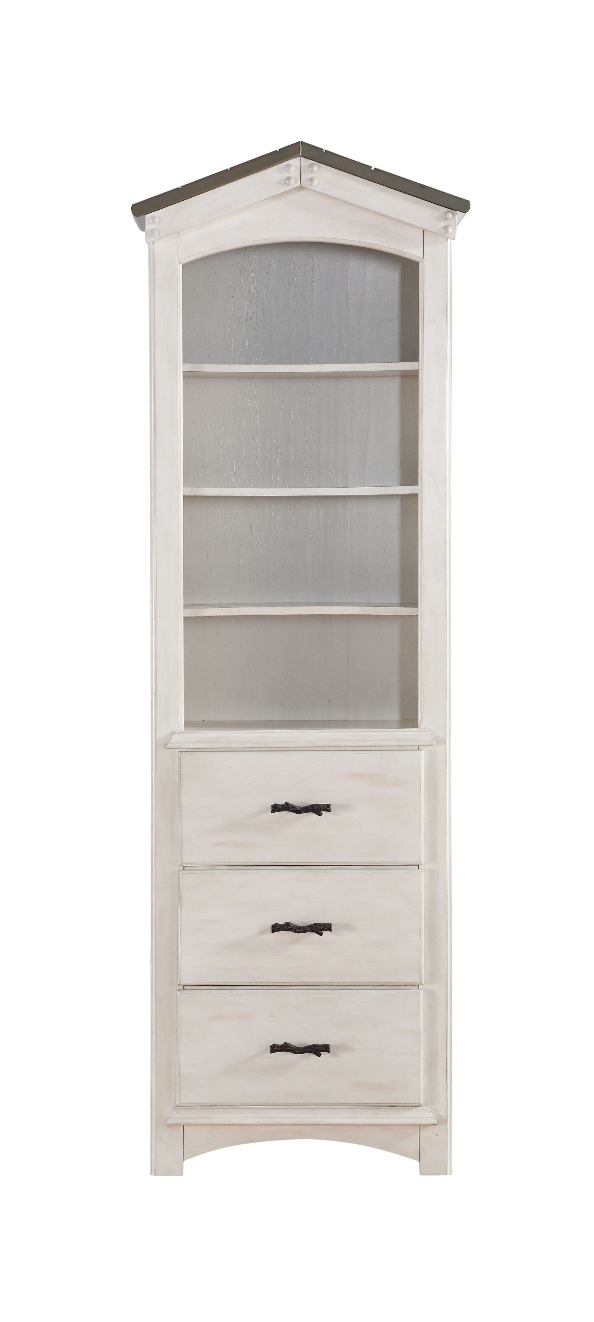 78 Gray and White Solid Wood Four Tier Barrister Bookcase with Three Drawers