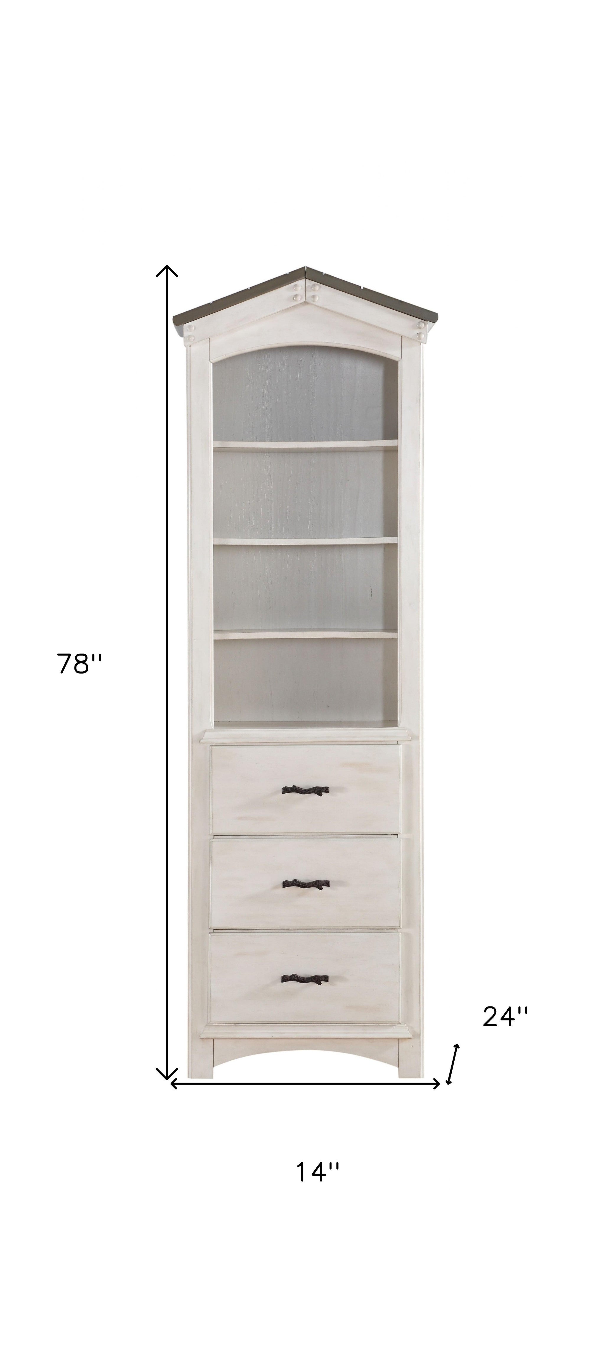 78 Gray and White Solid Wood Four Tier Barrister Bookcase with Three Drawers