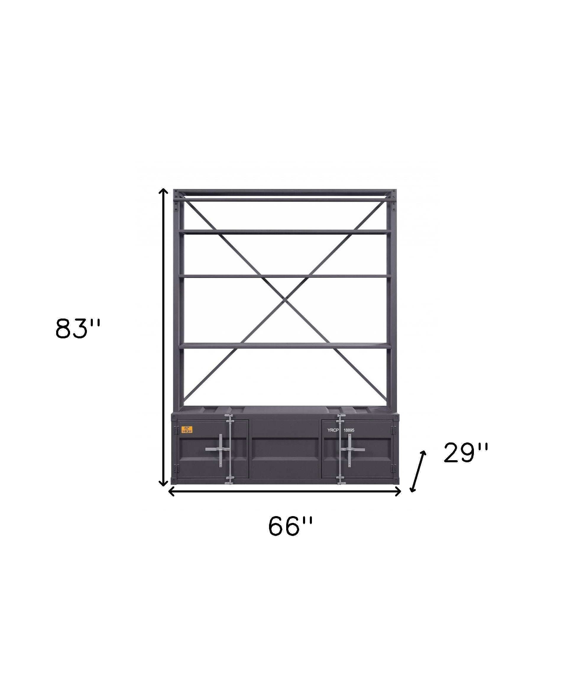 83 Gray Four Tier Cargo Style Bookcase with Cabinets and Ladder