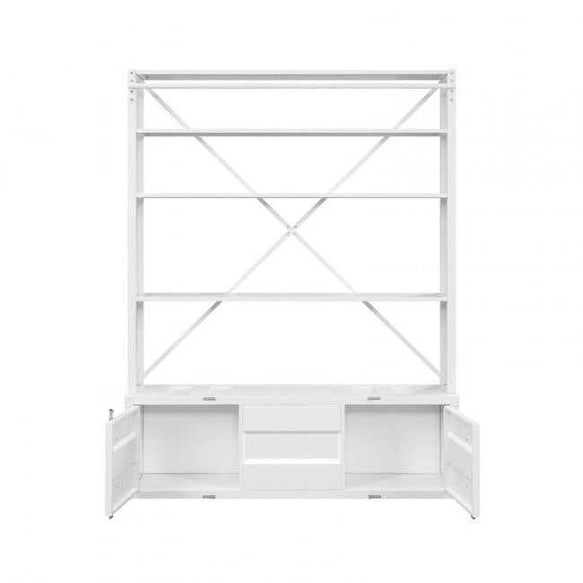 83 White Four Tier Cargo Style Bookcase with Cabinets and Ladder