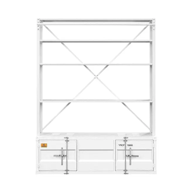 83 White Four Tier Cargo Style Bookcase with Cabinets and Ladder