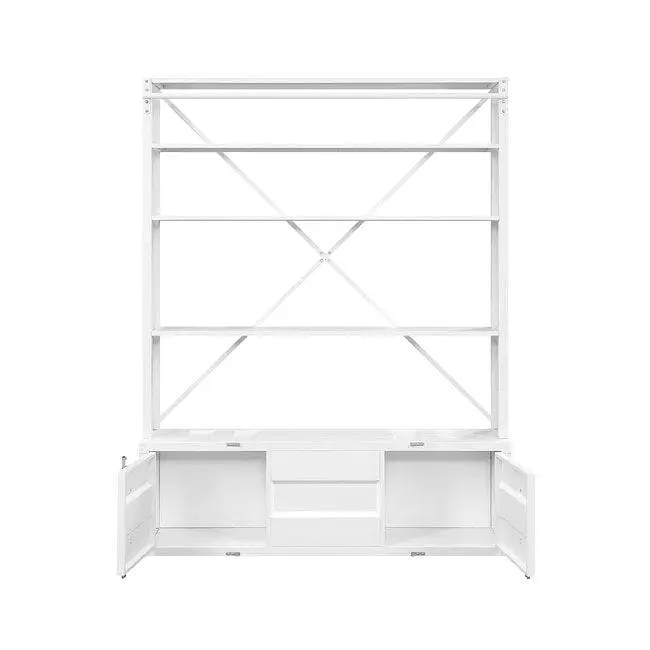 83 White Four Tier Cargo Style Bookcase with Cabinets and Ladder