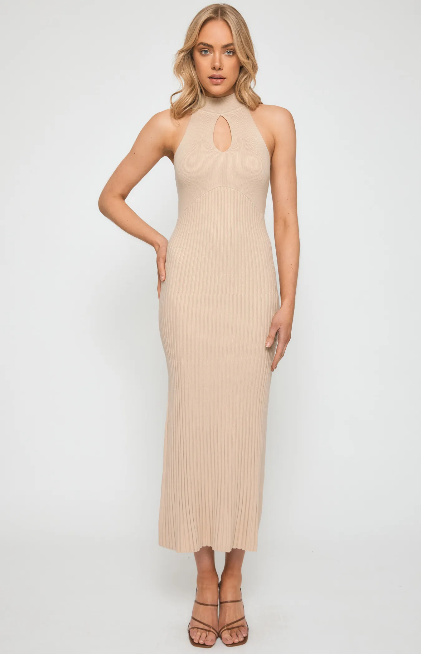 A-Line Knit Midi Dress with Keyhole Neckline (SKN627)