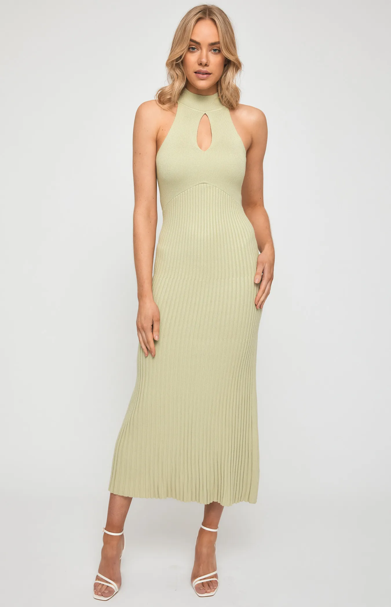 A-Line Knit Midi Dress with Keyhole Neckline (SKN627)