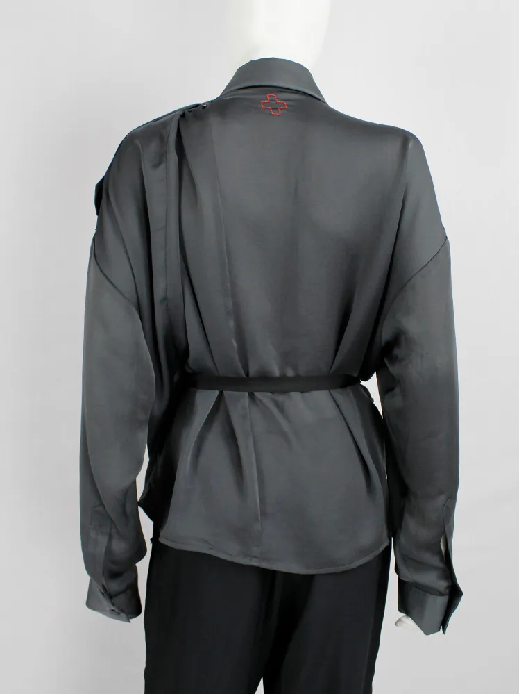 A.F. Vandevorst blue asymmetric draped shirt with overlap front  — spring 2010