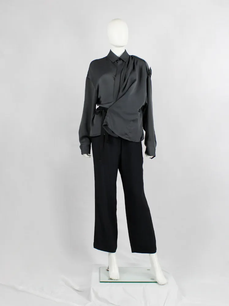 A.F. Vandevorst blue asymmetric draped shirt with overlap front  — spring 2010