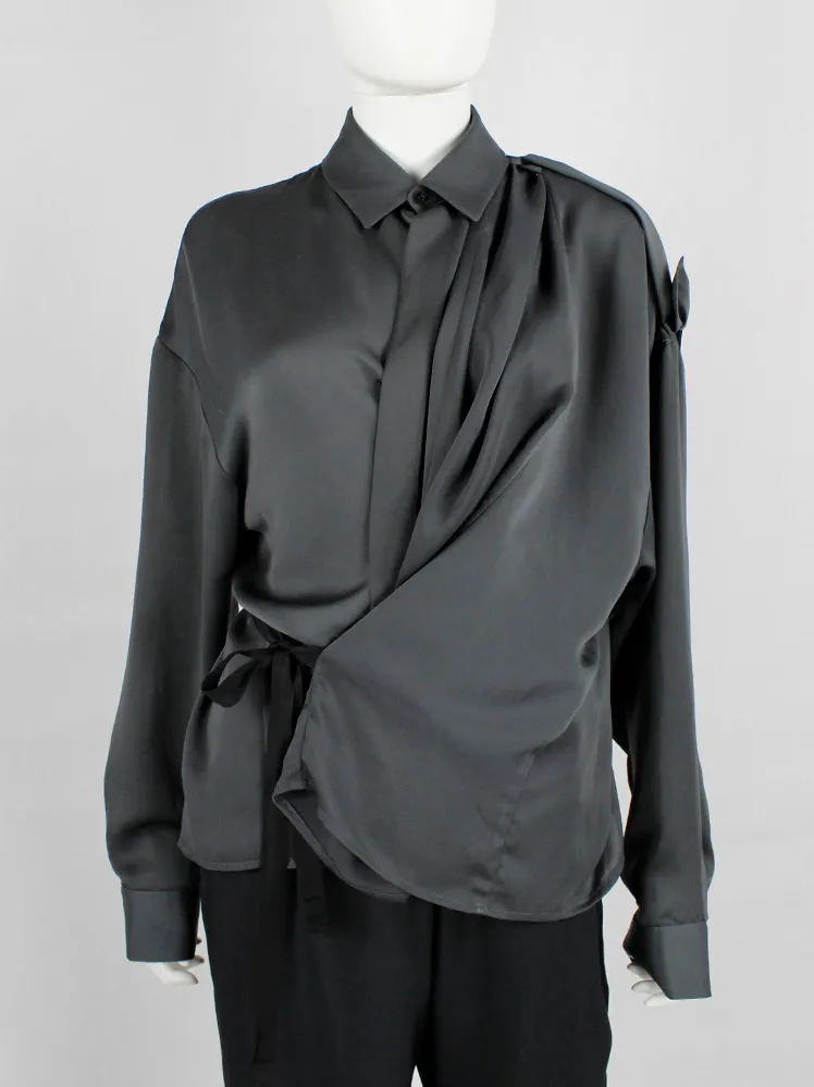 A.F. Vandevorst blue asymmetric draped shirt with overlap front  — spring 2010