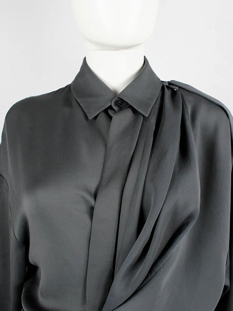 A.F. Vandevorst blue asymmetric draped shirt with overlap front  — spring 2010