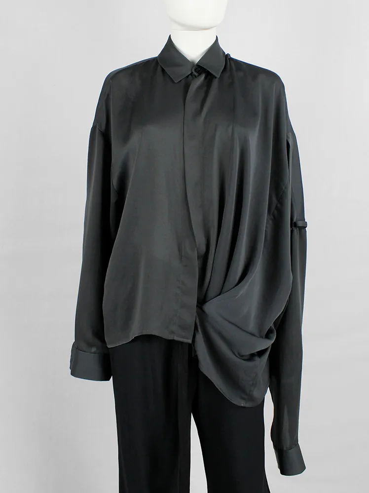 A.F. Vandevorst blue asymmetric draped shirt with overlap front  — spring 2010