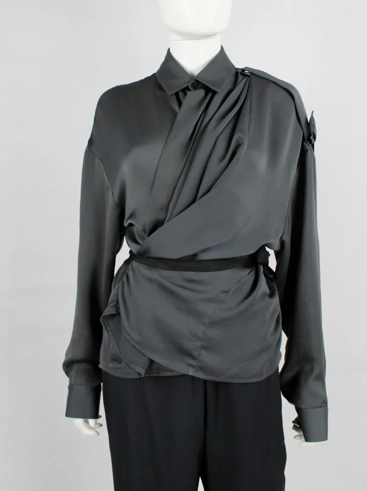 A.F. Vandevorst blue asymmetric draped shirt with overlap front  — spring 2010