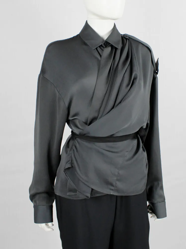 A.F. Vandevorst blue asymmetric draped shirt with overlap front  — spring 2010