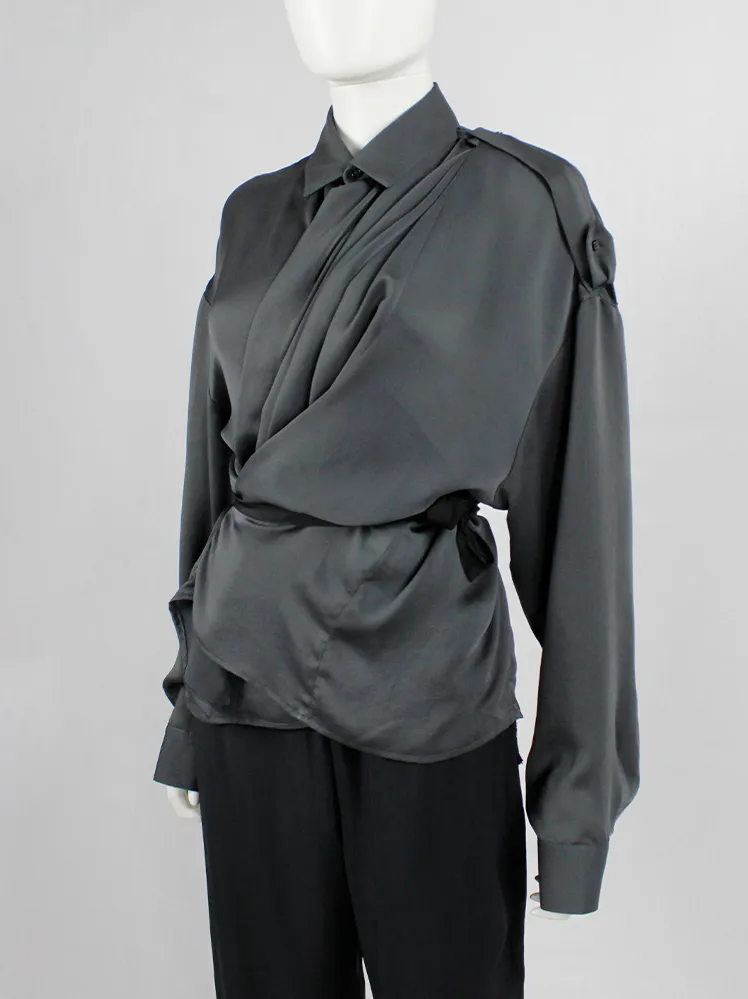 A.F. Vandevorst blue asymmetric draped shirt with overlap front  — spring 2010