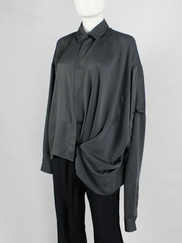 A.F. Vandevorst blue asymmetric draped shirt with overlap front  — spring 2010