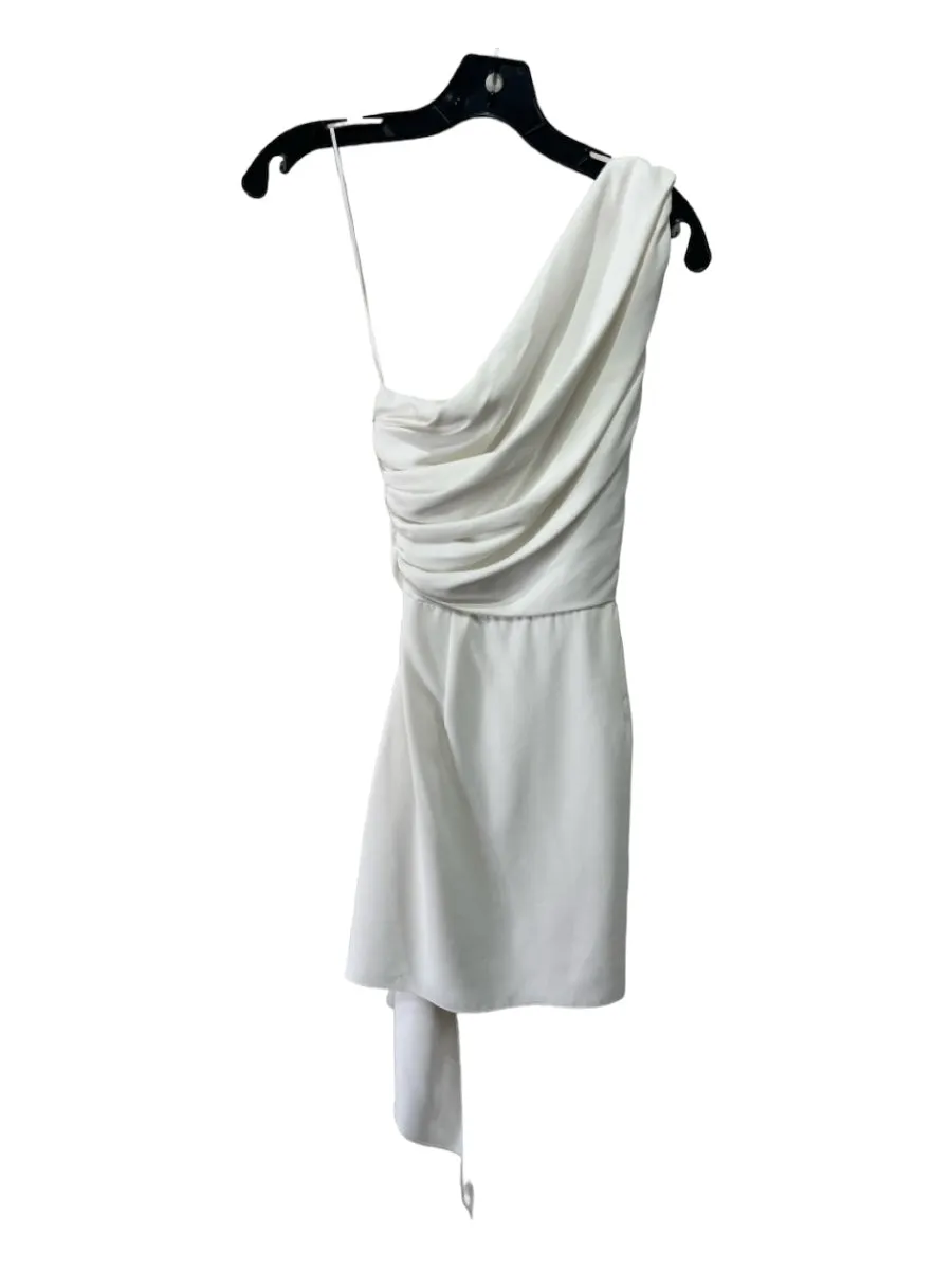 Amanda Uprichard Size XS White Polyester One Shoulder Gathered Belted Mini Dress