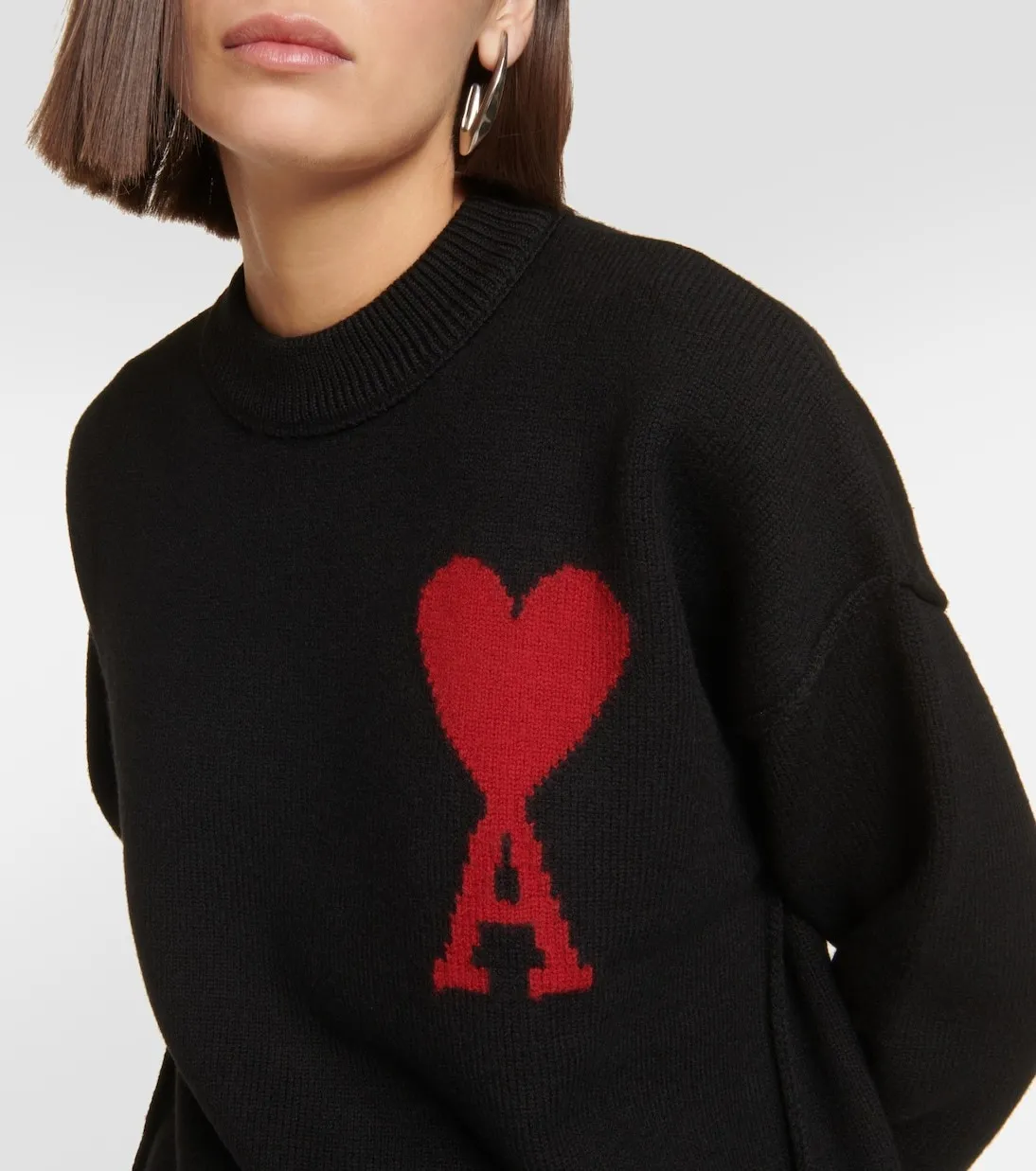 AMI PARIS  |Crew Neck Wool Long Sleeves Logo V-neck & Crew neck