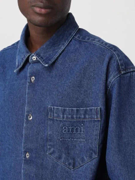 AMI PARIS  |Denim Street Style Long Sleeves Plain Cotton Logo Designers