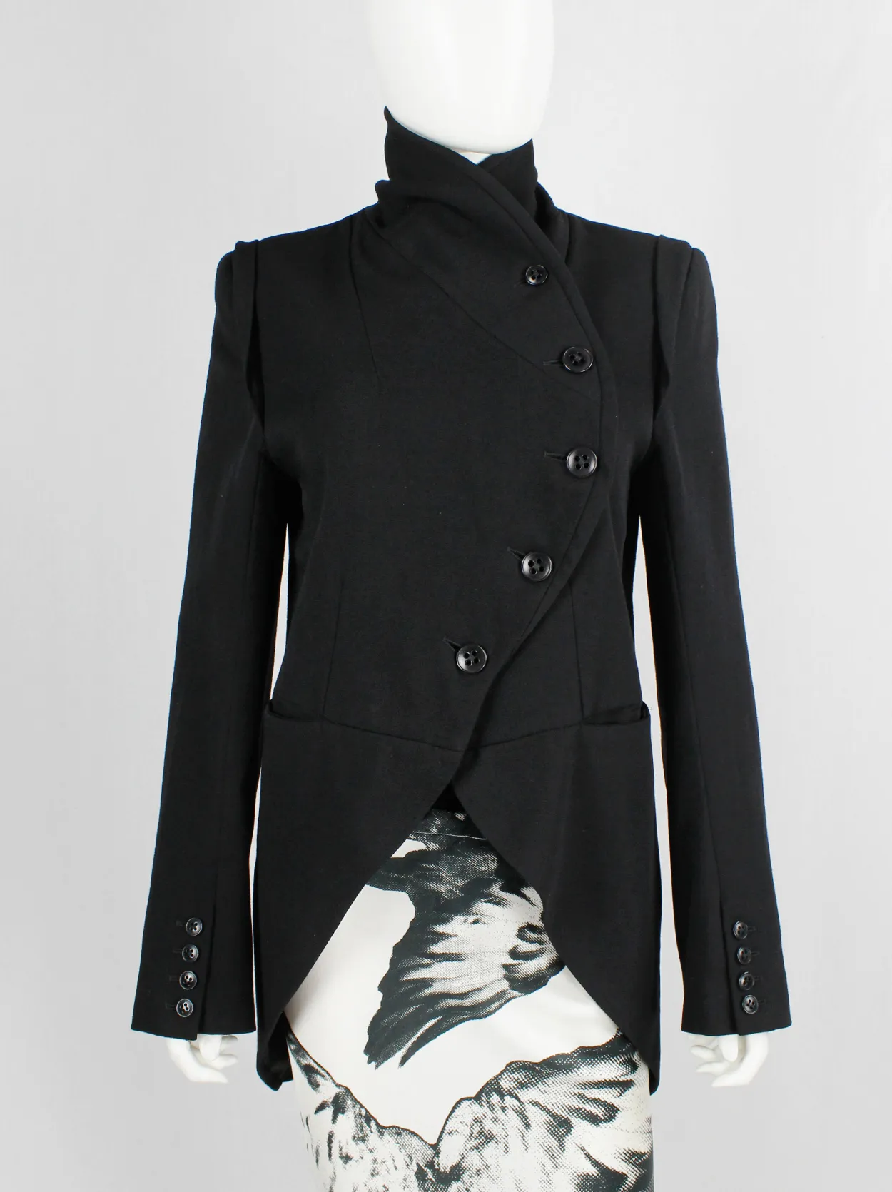 Ann Demeulemeester black cutaway tailcoat with curved buttoned front — fall 2006