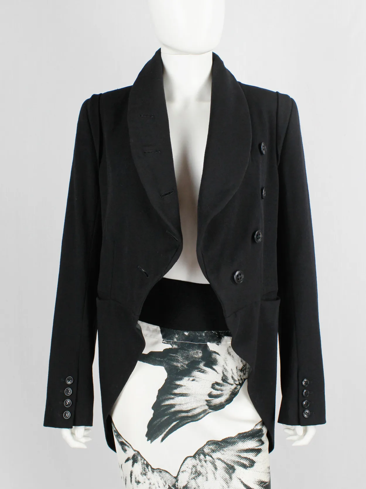 Ann Demeulemeester black cutaway tailcoat with curved buttoned front — fall 2006