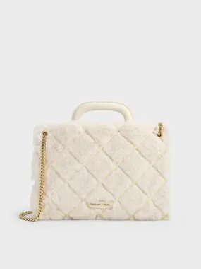 Apfra Furry Quilted Chain-Handle Tote Bag - Cream