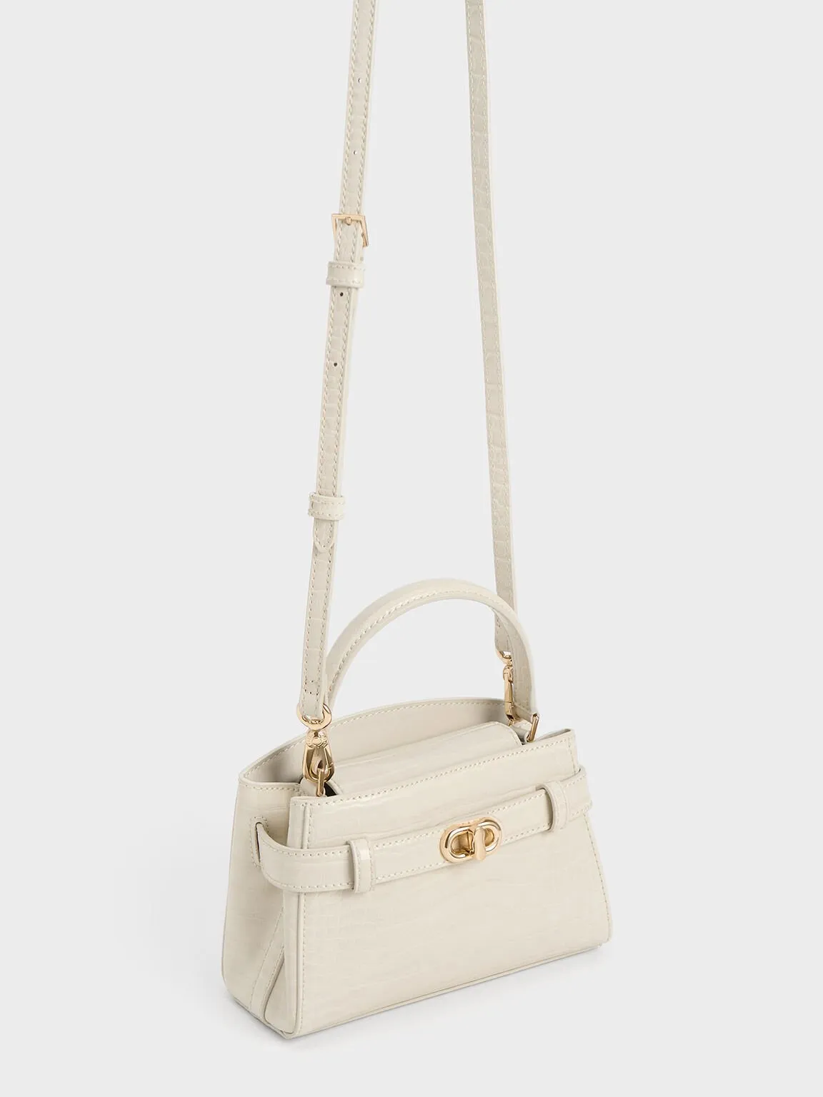 Aubrielle Croc-Effect Top Handle Bag - Ivory